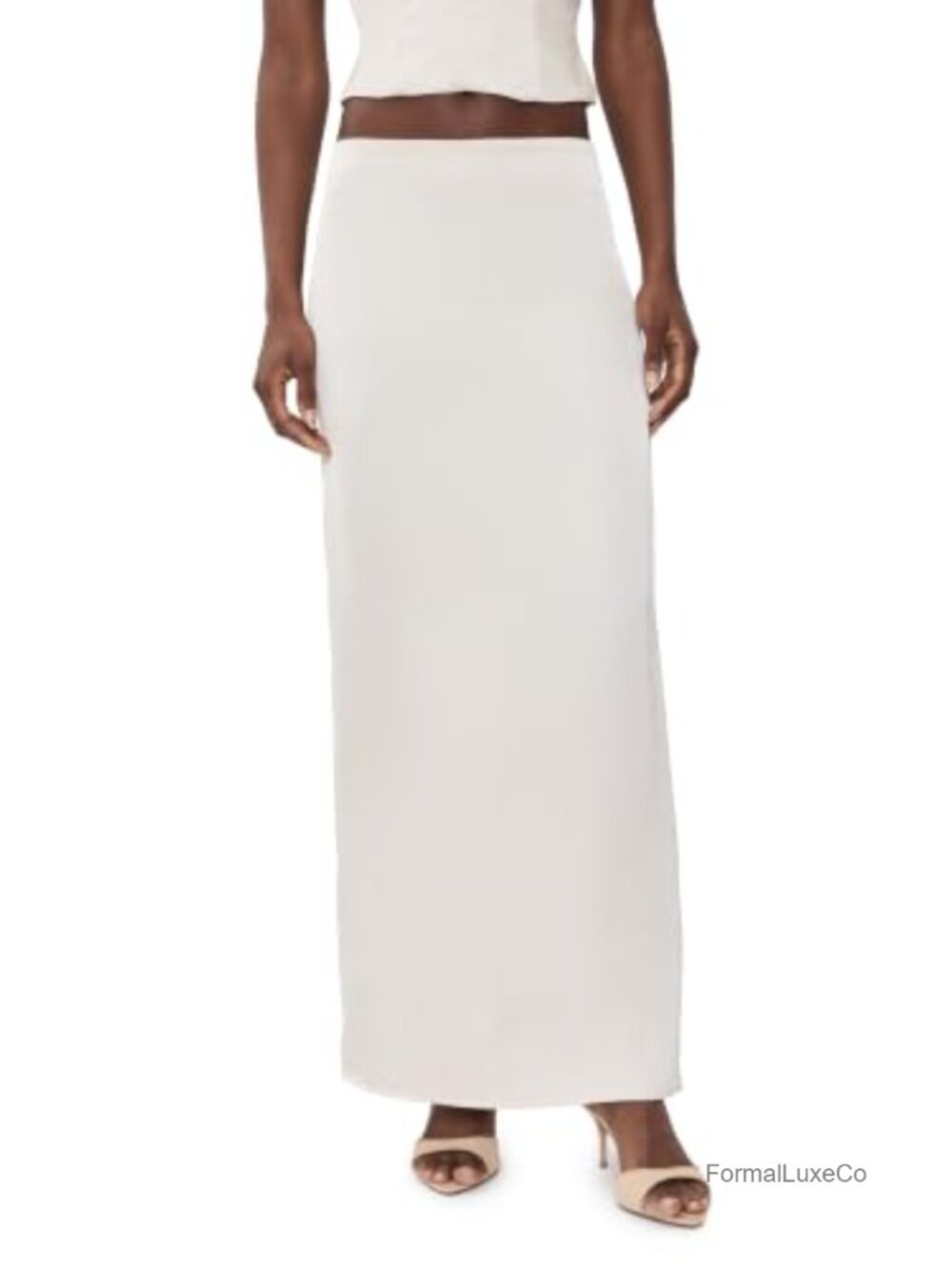 Women's Satin Maxi Skirt High Rise Thigh-High Slit Workwear